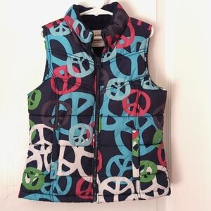 OLD NAVY Peace Sign Fleece Lined Puffer Vest. Girls Size 8 Medium